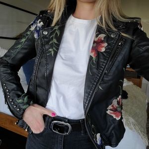 Floral Faux Leather Jacket